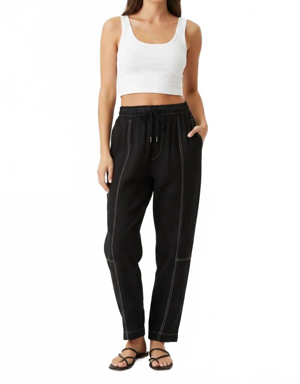 NEW MILIO MILANO edge stitch drawstring linen pants in black